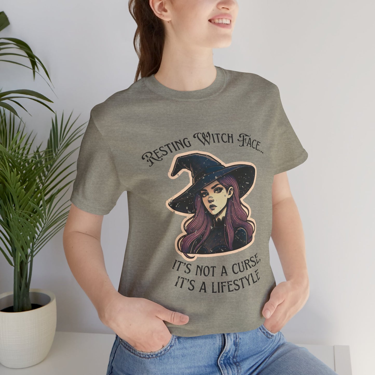 "Resting Witch Face" Distressed Cotton Graphic T-Shirt