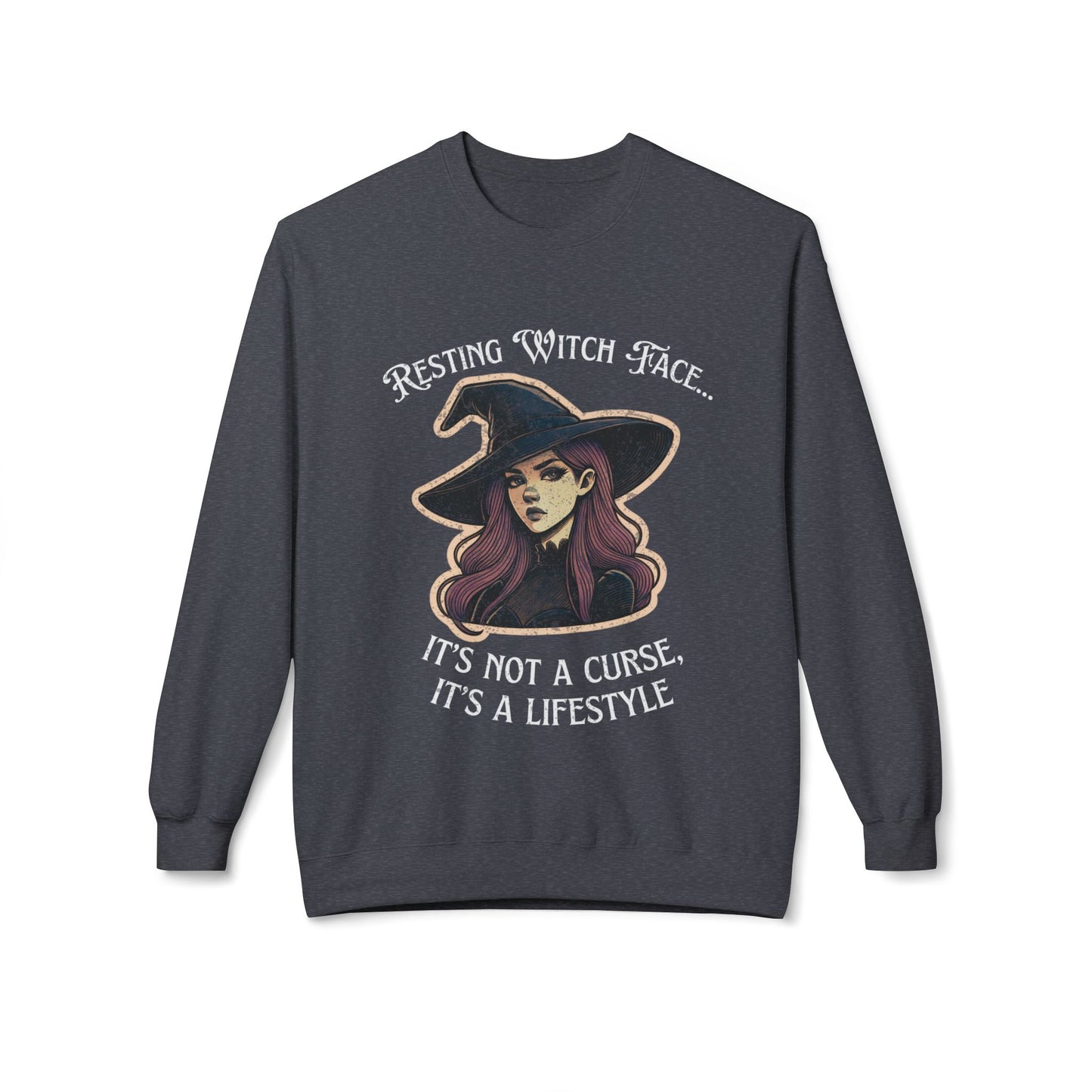 “Resting Witch Face” Distressed Crewneck Sweatshirt