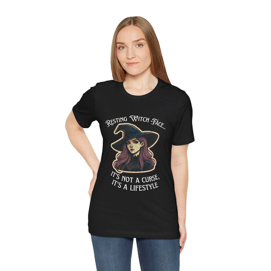 "Resting Witch Face" Distressed Cotton Graphic T-Shirt