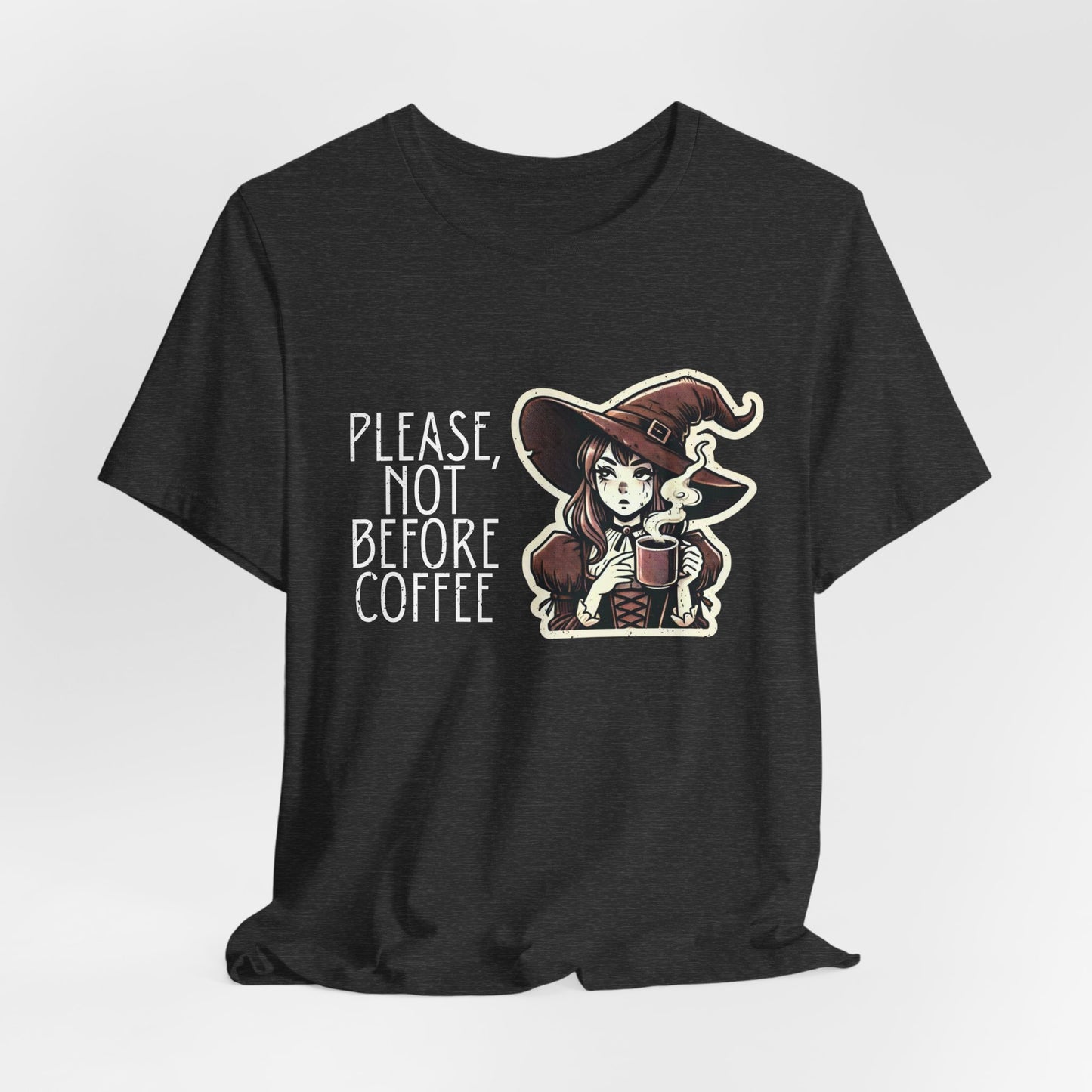 "Please, Not Before Coffee" Distressed Cotton Graphic T-Shirt