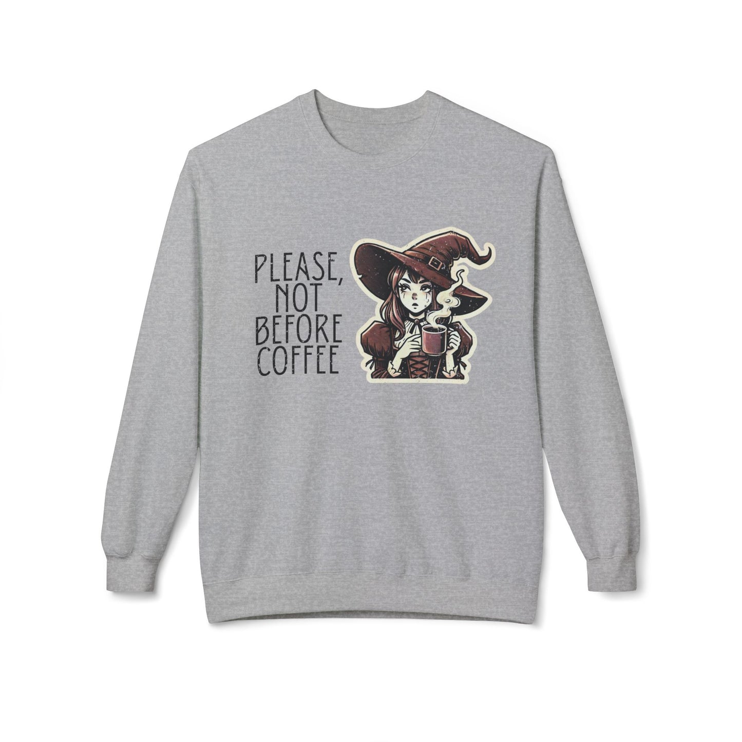 "Please, Not Before Coffee" Distressed Crewneck Graphic Sweatshirt