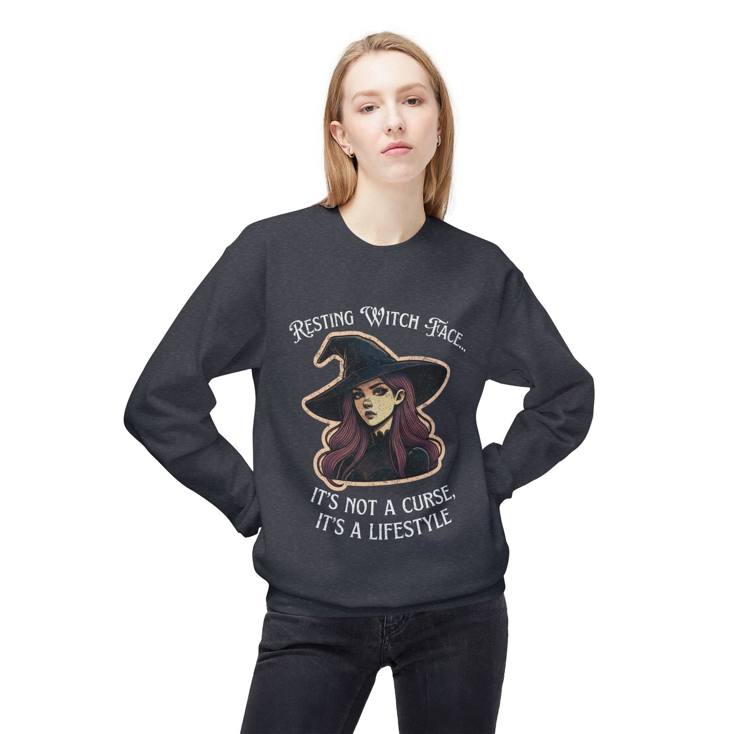 “Resting Witch Face” Distressed Crewneck Sweatshirt