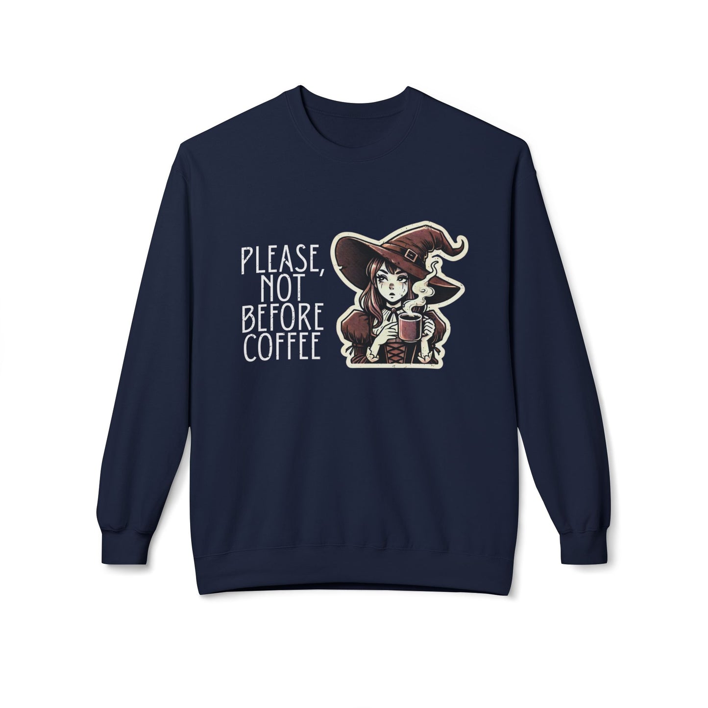 "Please, Not Before Coffee" Distressed Crewneck Graphic Sweatshirt