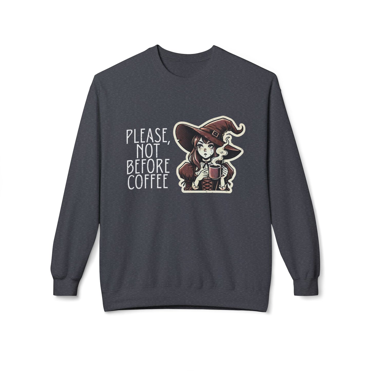 "Please, Not Before Coffee" Distressed Crewneck Graphic Sweatshirt