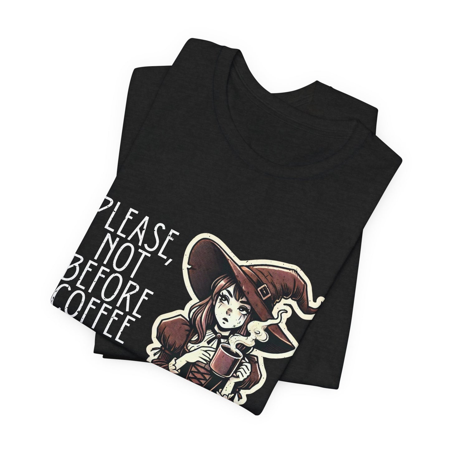 "Please, Not Before Coffee" Distressed Cotton Graphic T-Shirt