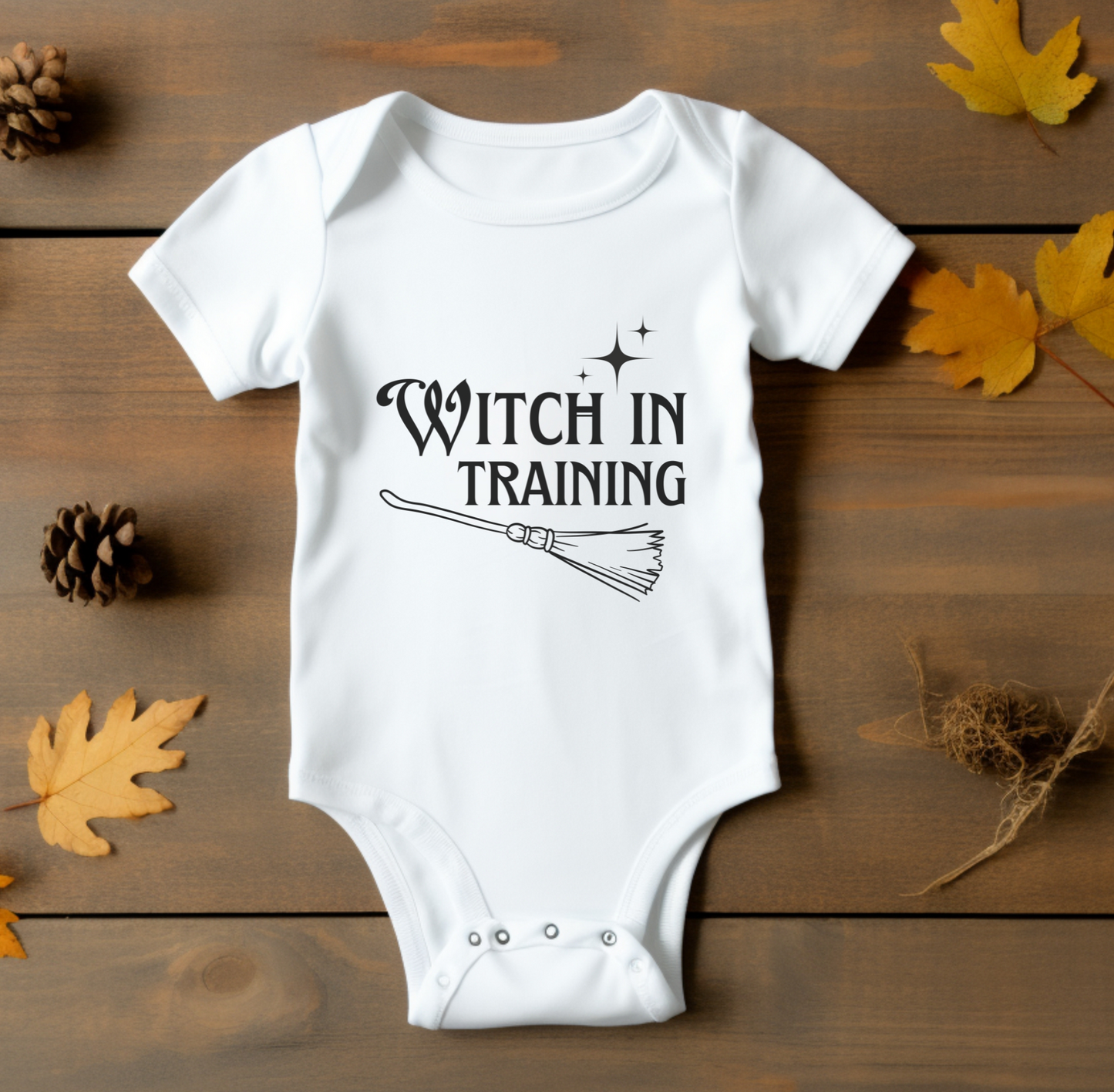 "Witch in Training" Adorable Infant Graphic Onesie