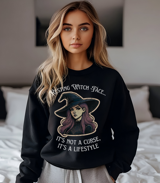 “Resting Witch Face” Distressed Crewneck Sweatshirt