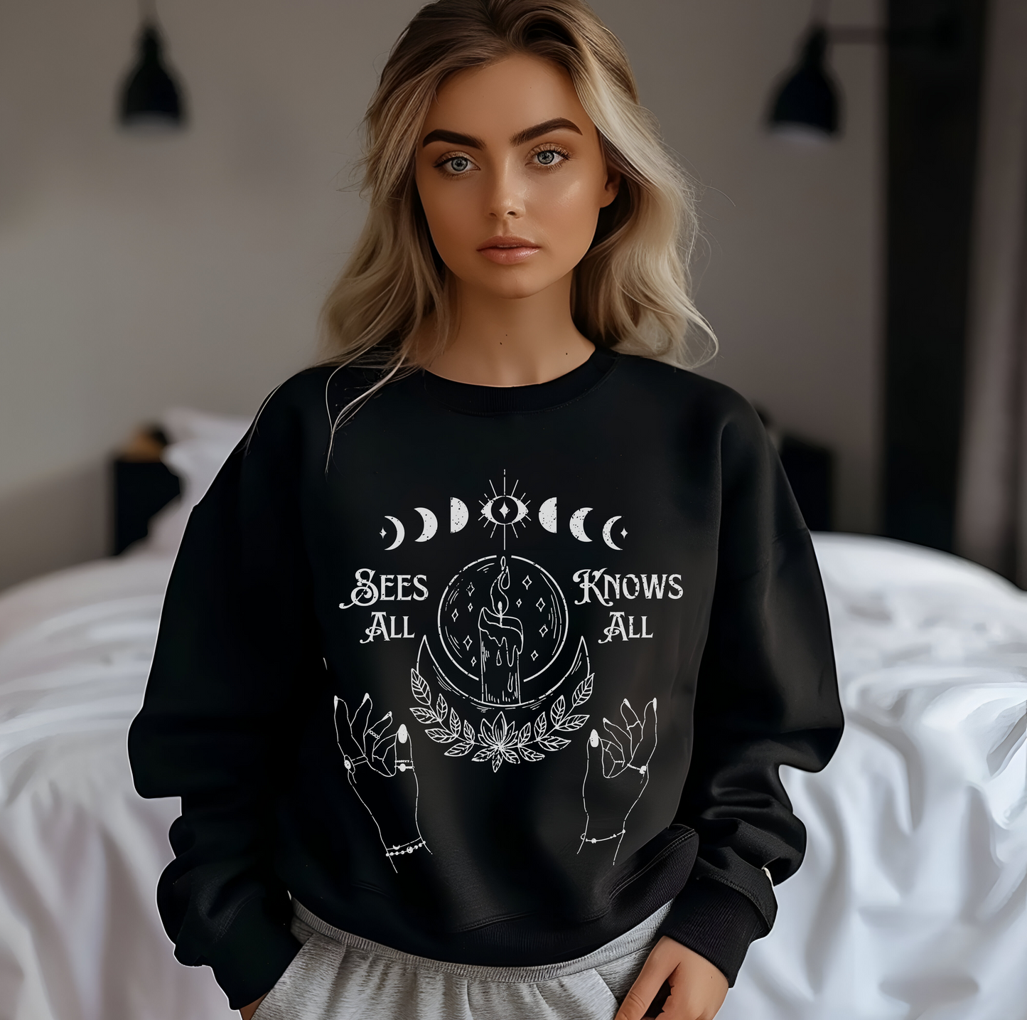 "Sees All, Knows All" Distressed Crewneck Sweatshirt