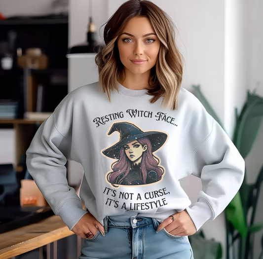 "Resting Witch Face" Distressed Crewneck Sweatshirt