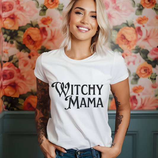 "Witchy Mama" Distressed Cotton T-Shirt