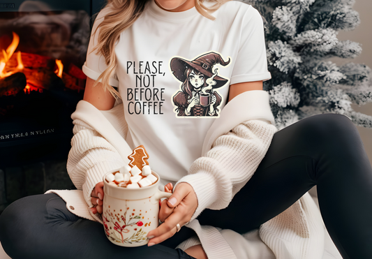 "Please, Not Before Coffee" Distressed Cotton Graphic T-Shirt