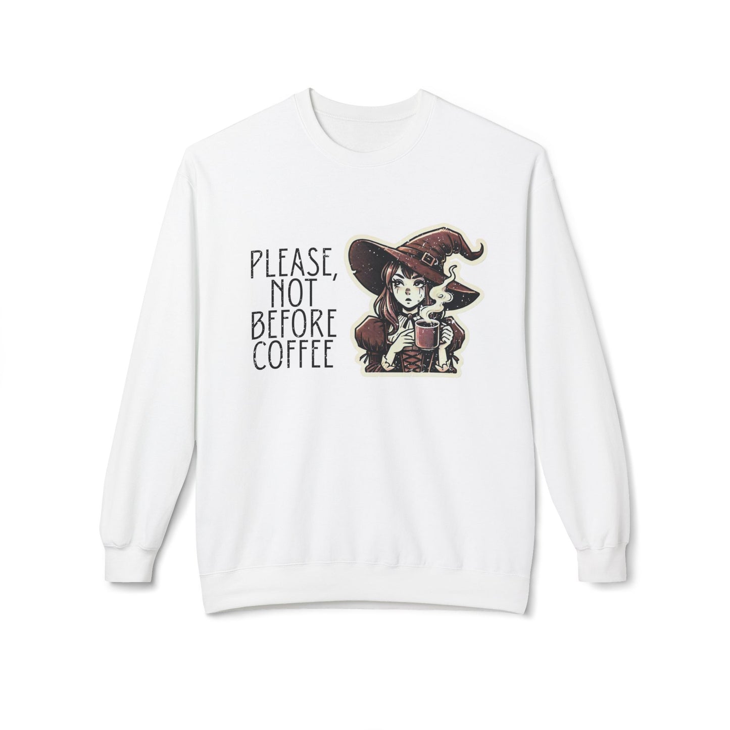 "Please, Not Before Coffee" Distressed Crewneck Graphic Sweatshirt