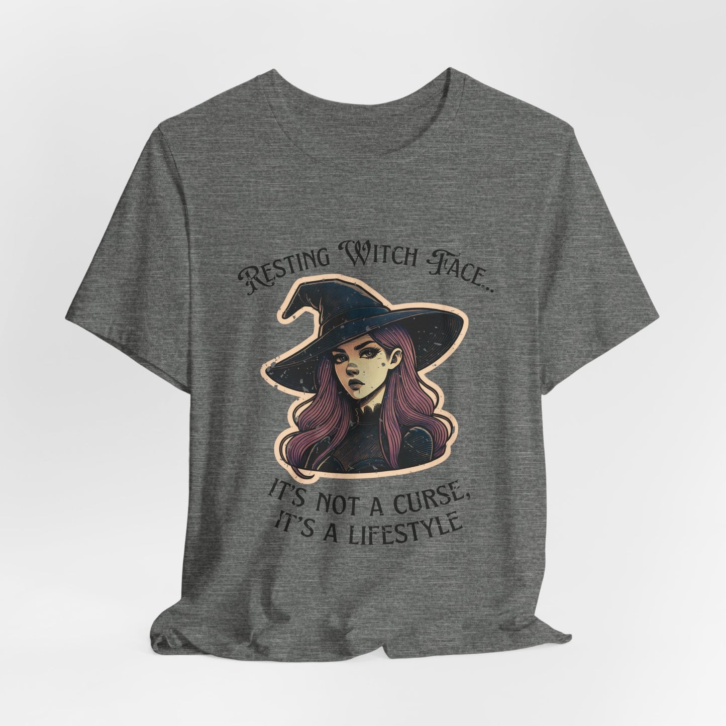 "Resting Witch Face" Distressed Cotton Graphic T-Shirt