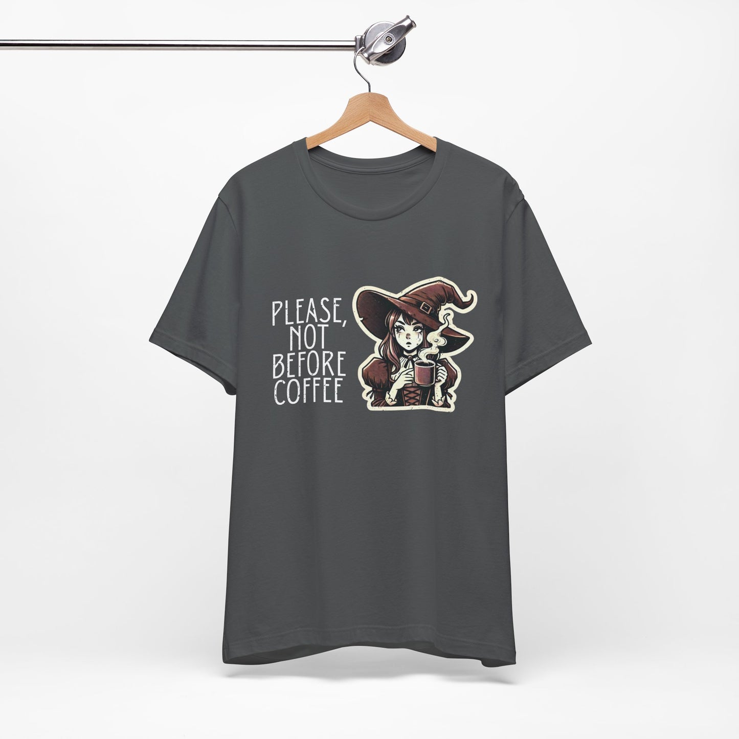 "Please, Not Before Coffee" Distressed Cotton Graphic T-Shirt