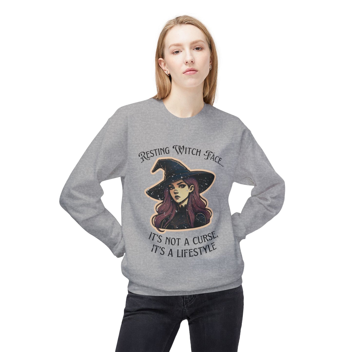 "Resting Witch Face" Distressed Crewneck Sweatshirt