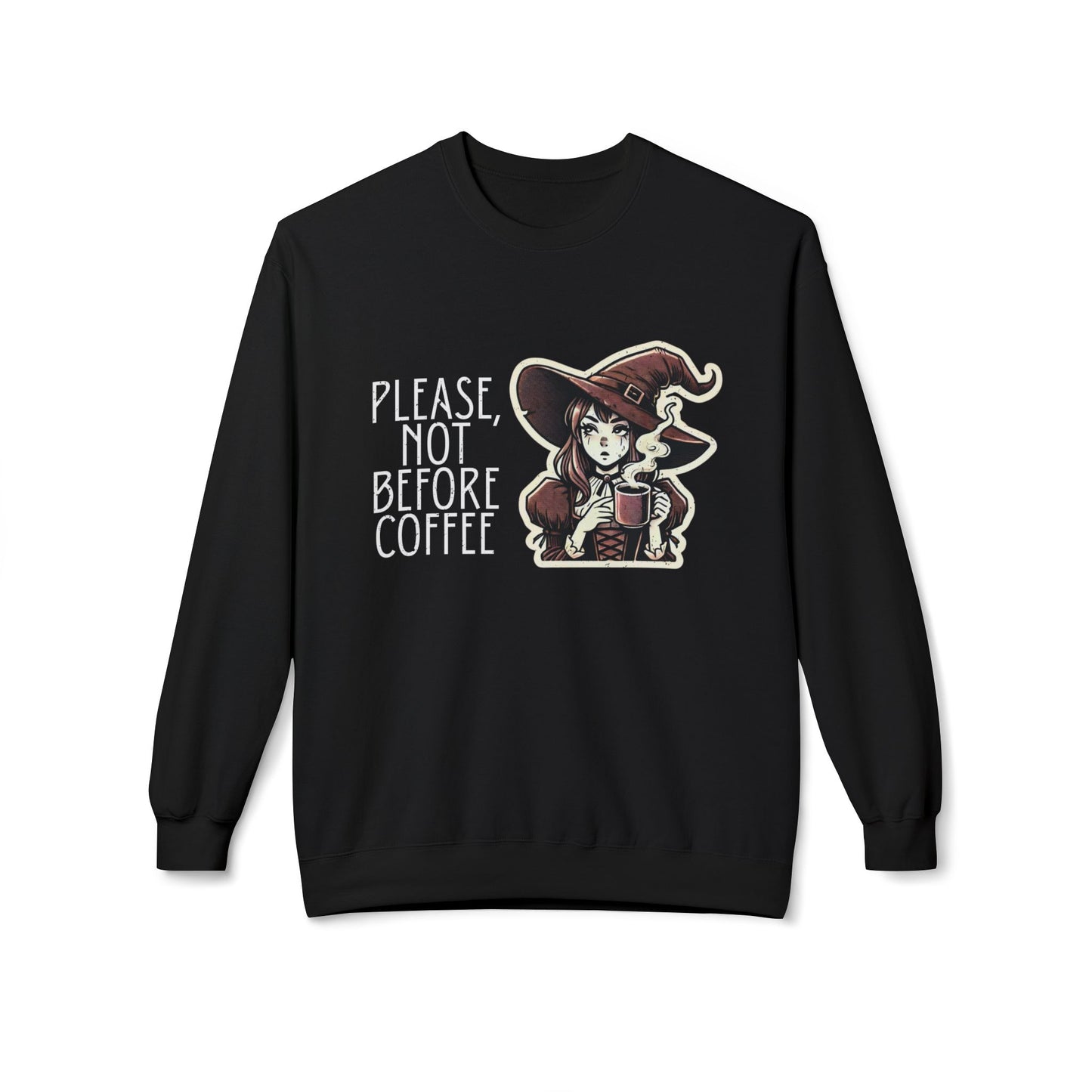 "Please, Not Before Coffee" Distressed Crewneck Graphic Sweatshirt