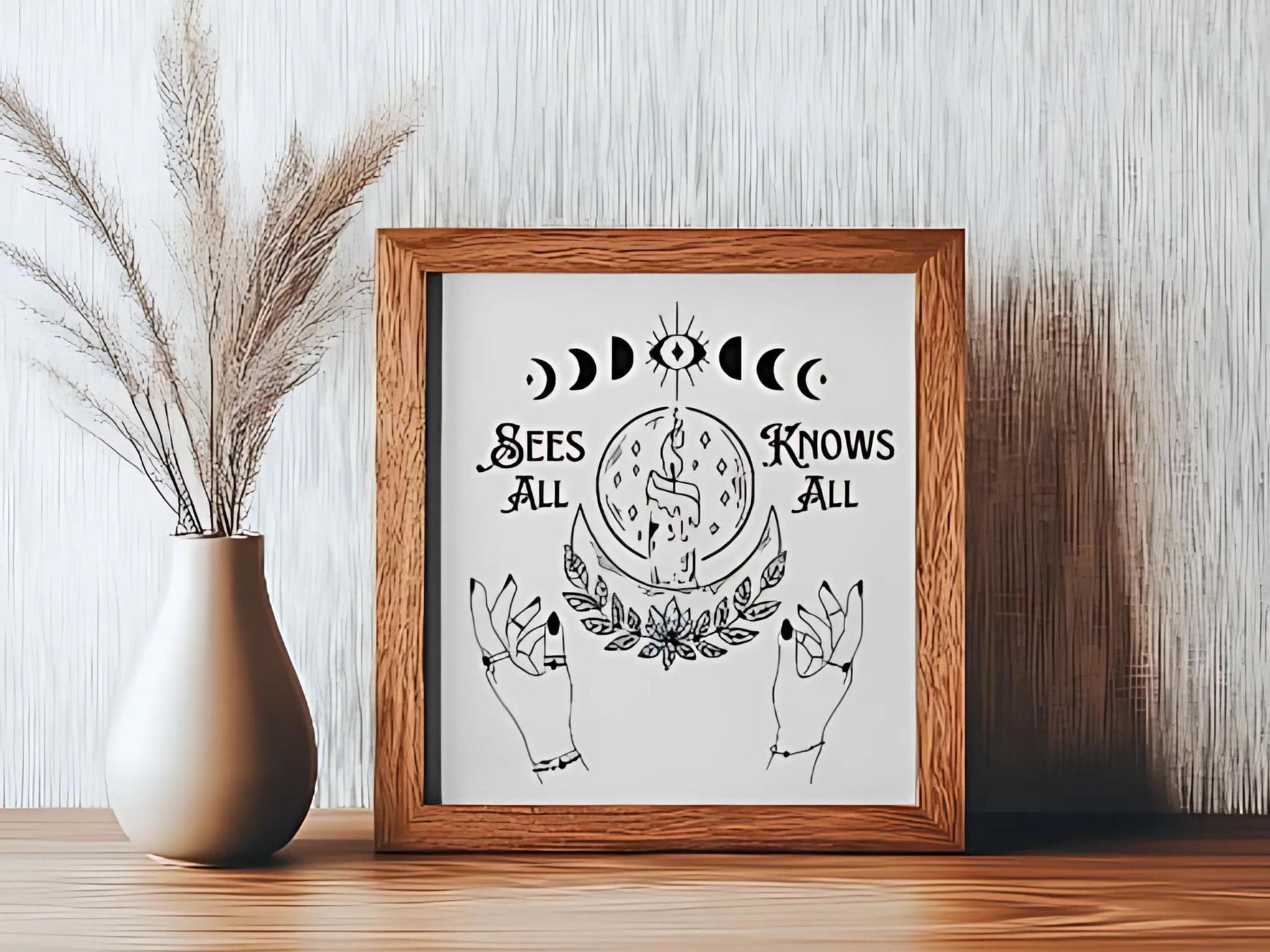 Mystic Witchy Décor Sign | Sees All, Knows All Crystal Ball Art | Occult Aesthetic | Pagan Wiccan Vibes | Digital Download