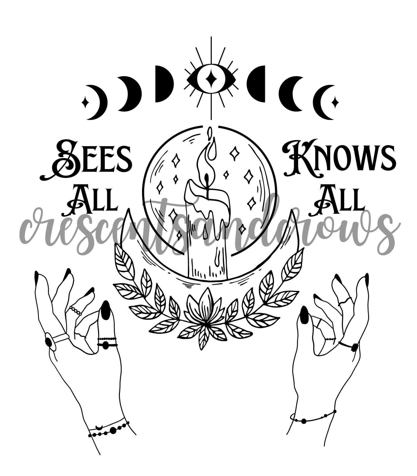 Mystic Witchy Décor Sign | Sees All, Knows All Crystal Ball Art | Occult Aesthetic | Pagan Wiccan Vibes | Digital Download